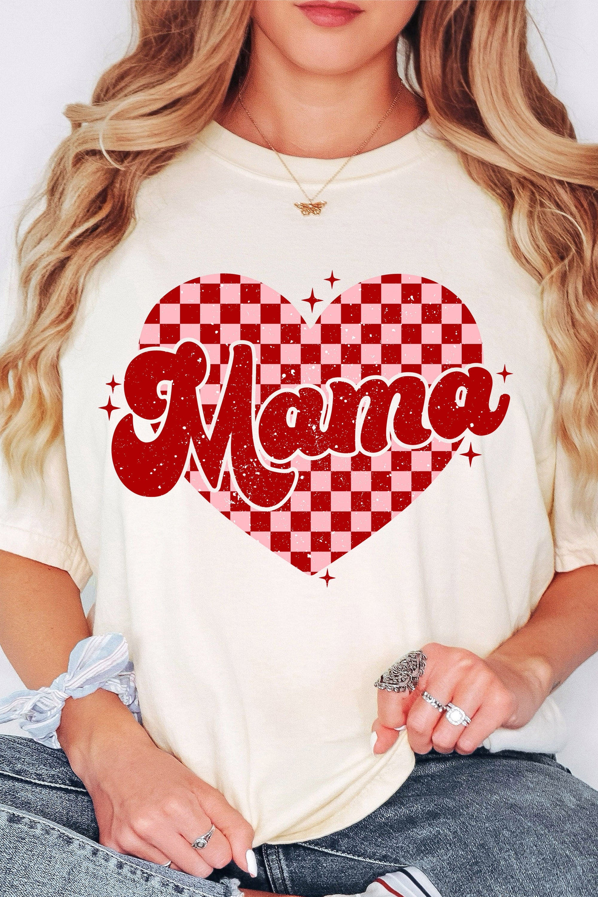 Checkered Mama Heart T-Shirt