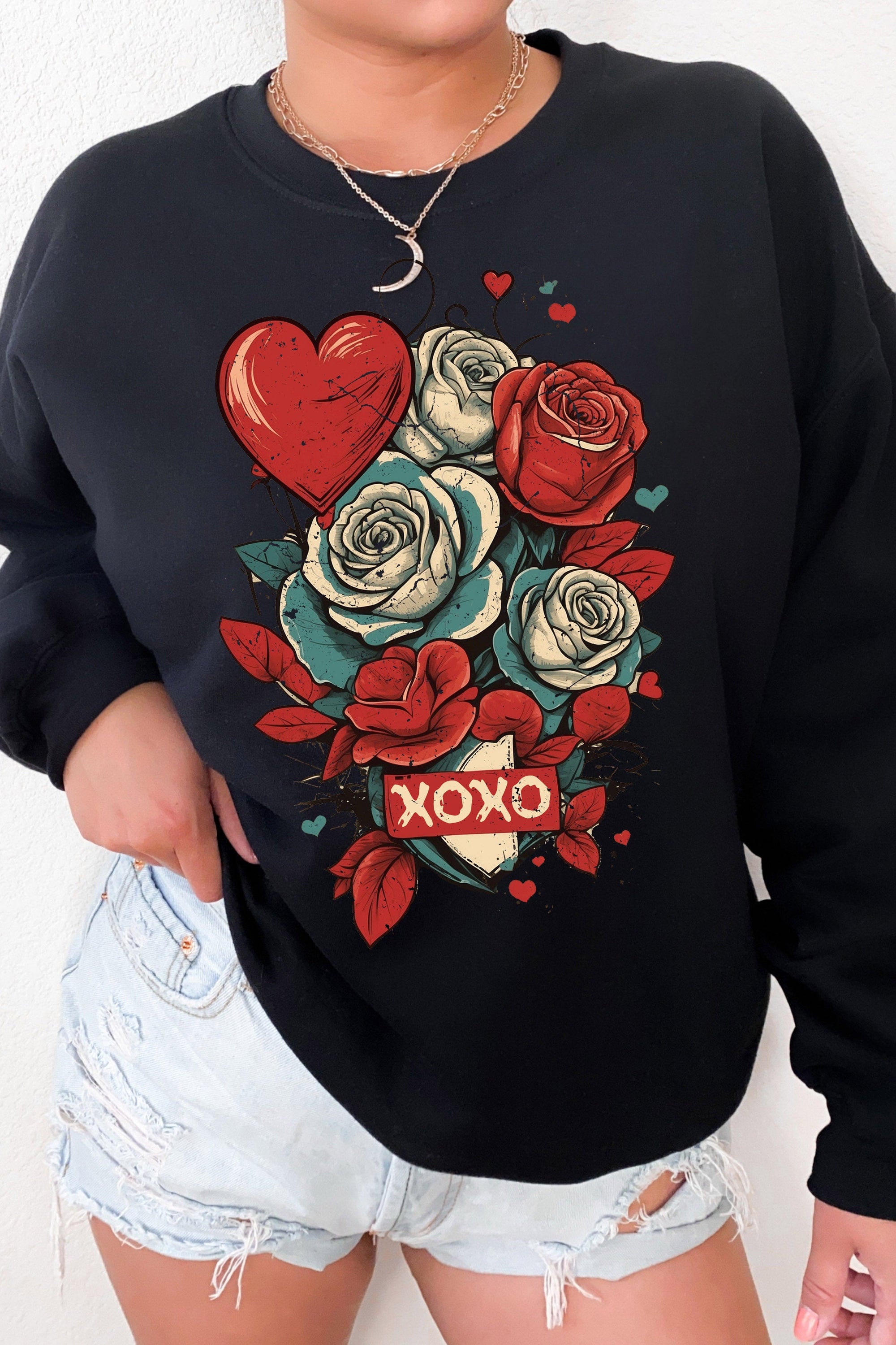 XOXO Roses Fleece Lined Sweatshirt