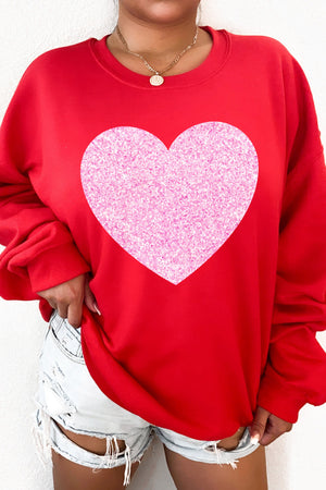 No Shed Glitter Heart Fleece Lined Sweatshirt