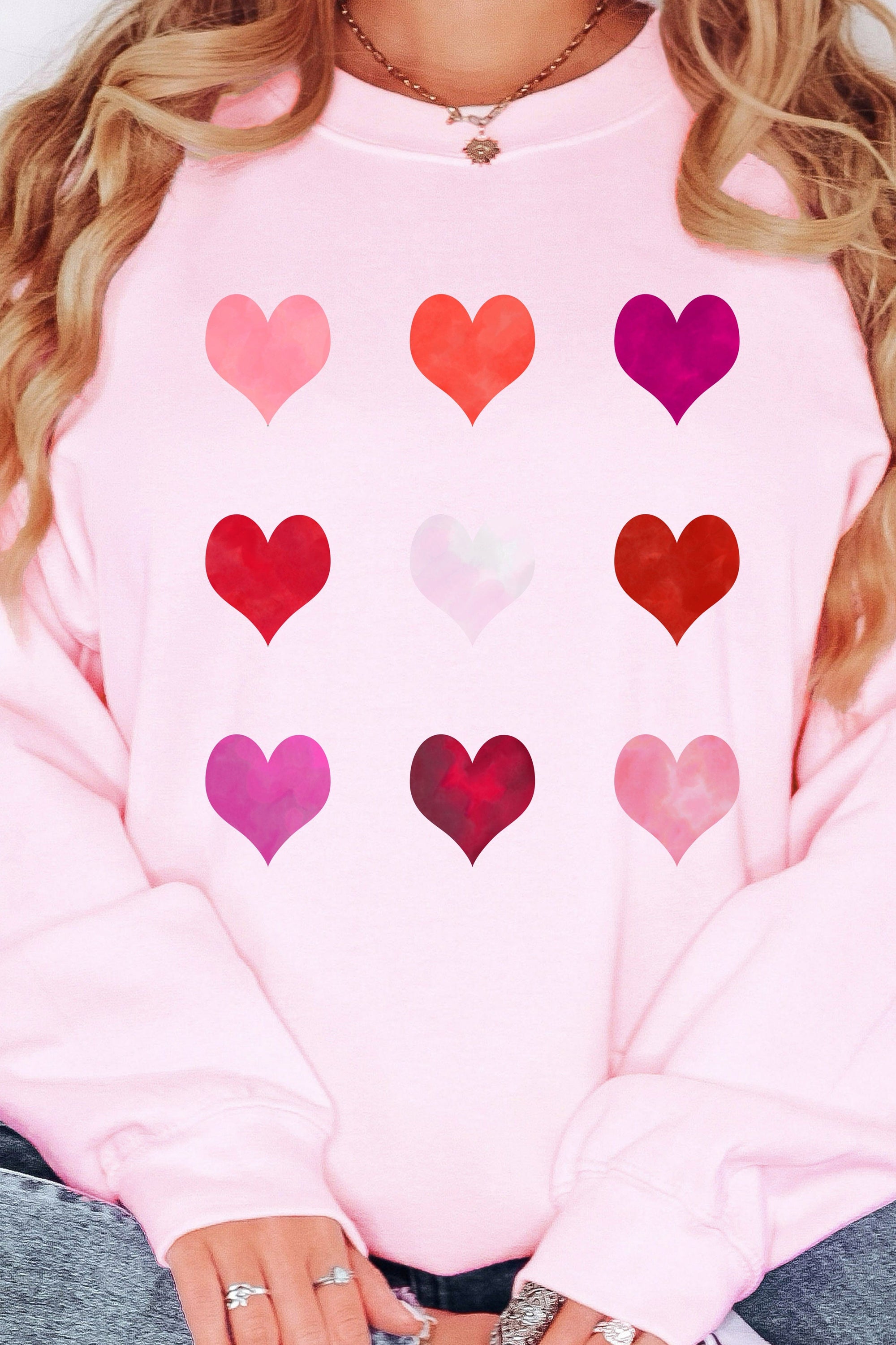 Watercolor Hearts Fleece Lined Sweatshirt