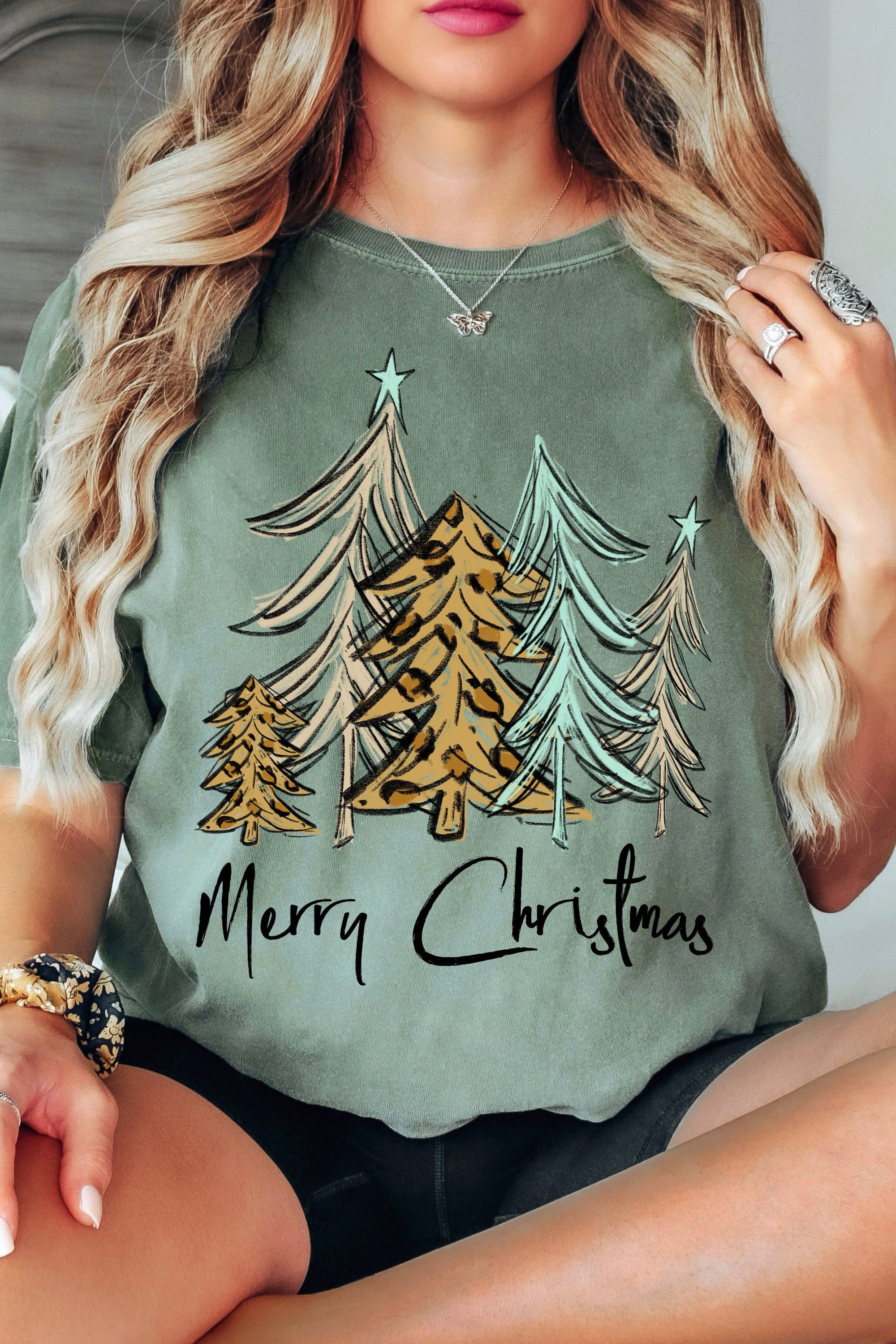 Merry Christmas Leopard Trees Christmas T-Shirt