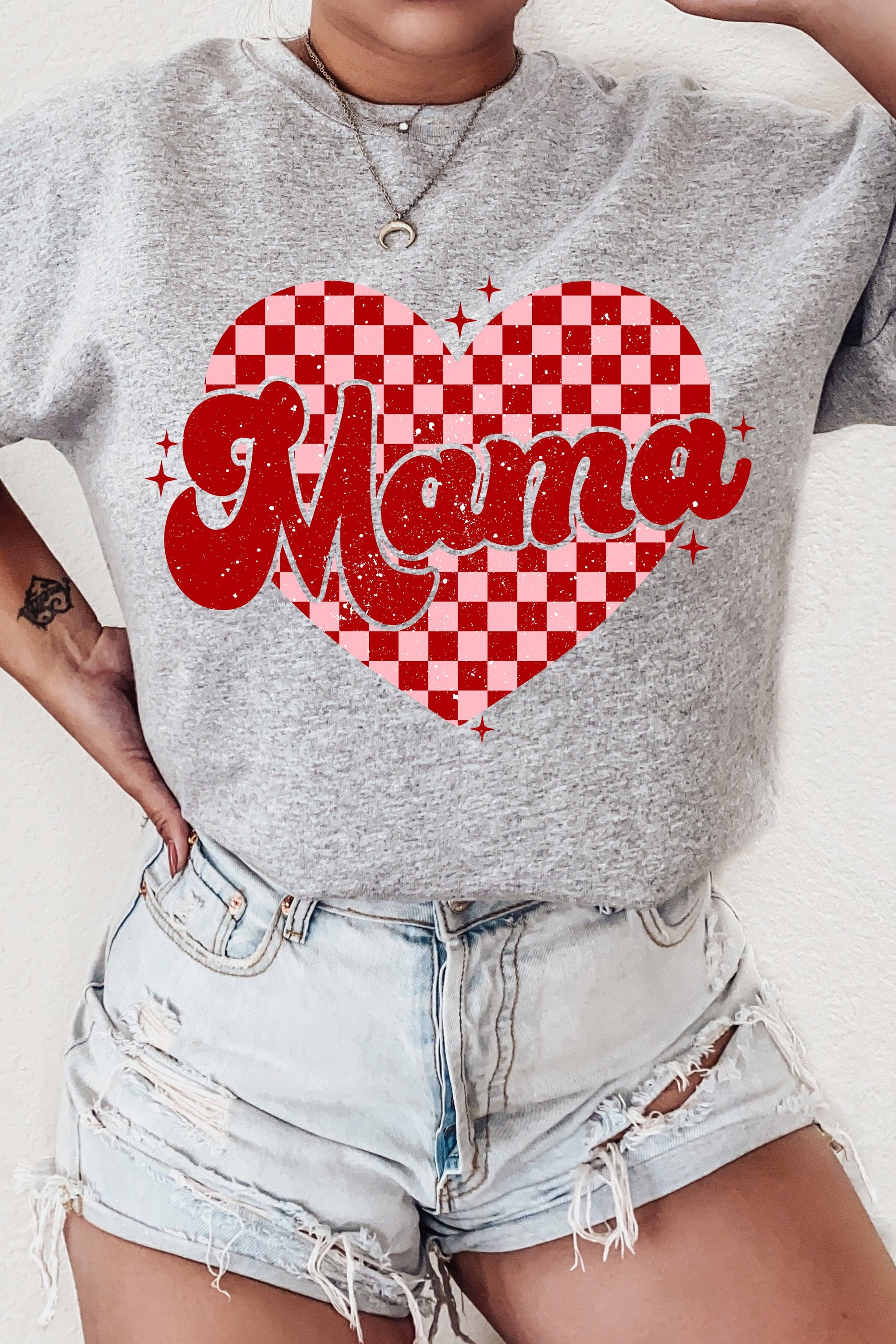 Checkered Mama Heart Fleece Lined Sweatshirt