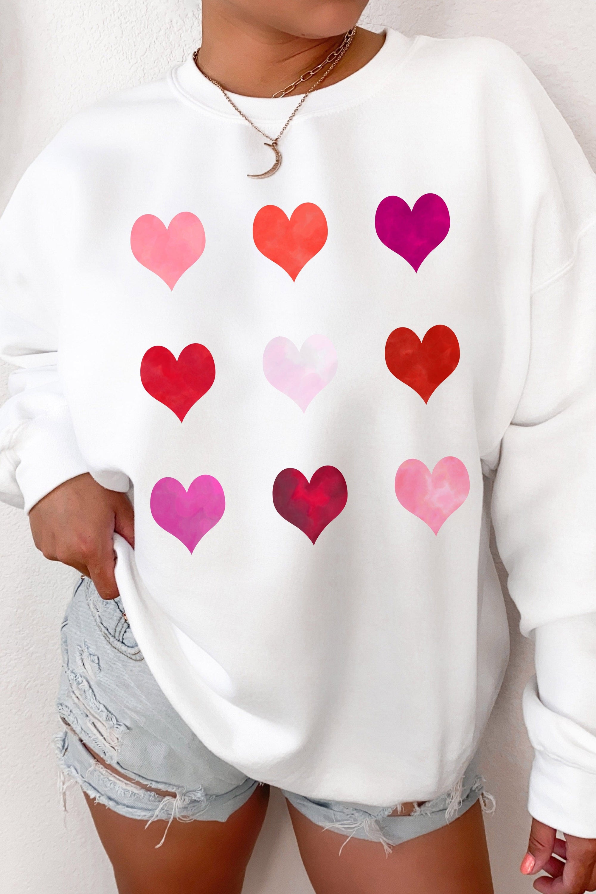Watercolor Hearts Fleece Lined Sweatshirt